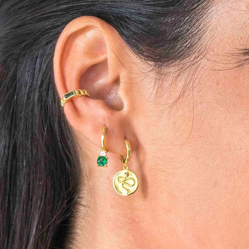 925 Sterling Silver Needle Luxury Green Zircon Pendant Earrings Trend Gold Color Small Hoop Earrings for Women Fashion Jewelry