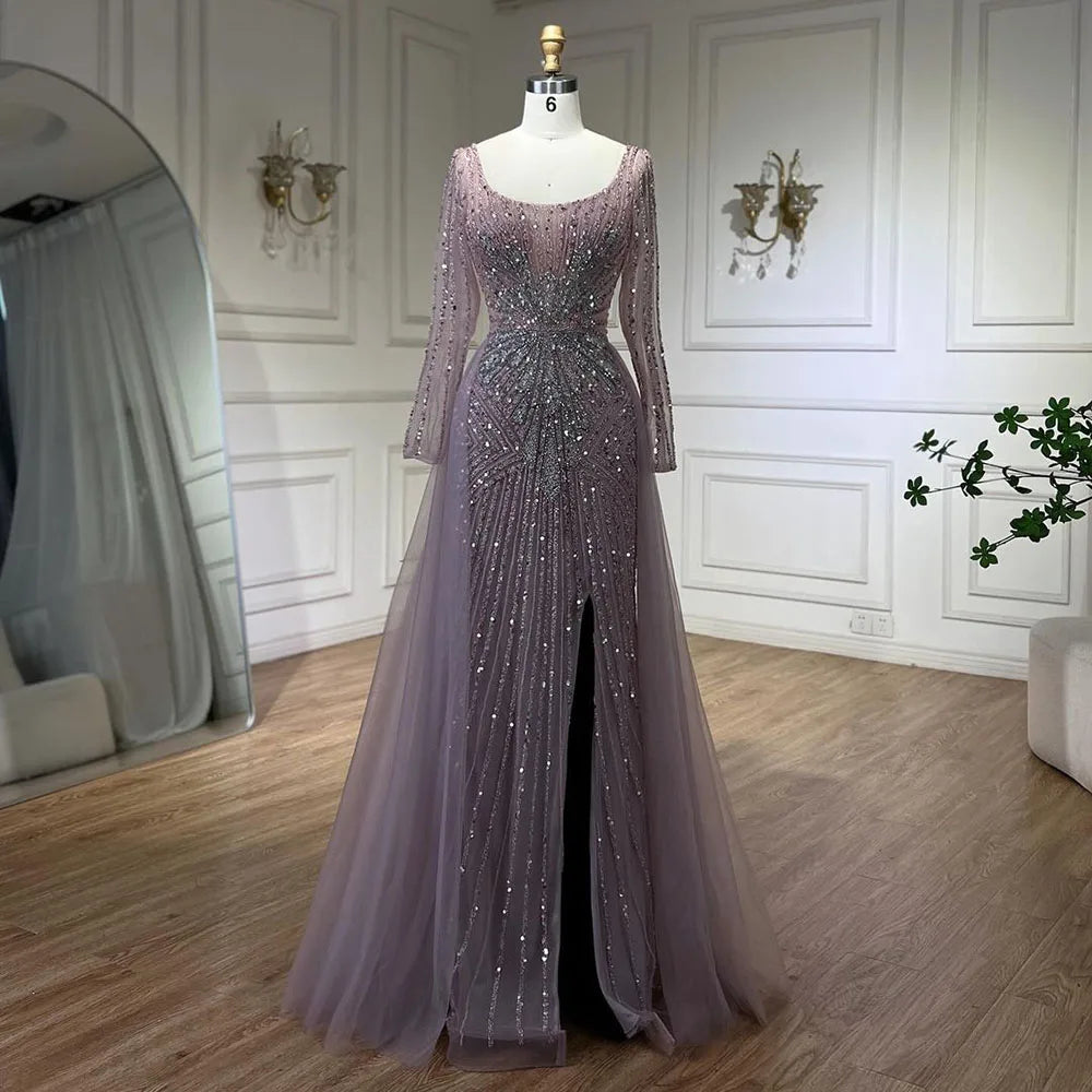 Serene Hill Pink  With Overskirt Split  Beaded Mermaid Evening Dresses Gowns  2025 LA72431 Customized