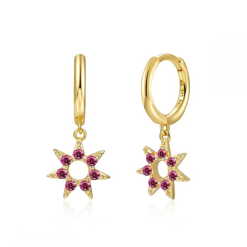 925 Sterling Silver Ear Needle Fashion Exquisite Hoop Earrings  Classic Rose Red Series Earrings for Women Patty Jewelry Gift