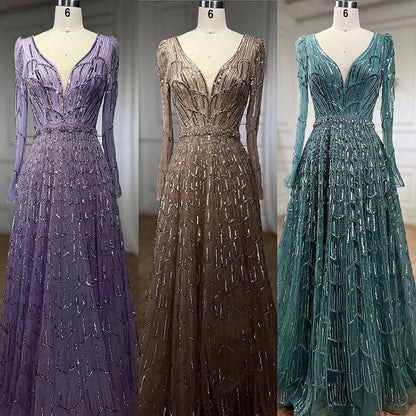 Serene Hill Muslim Designer  Caramel A Line Elegant Beaded Evening Dresses Gowns For Party 2025 LA71940 Customized