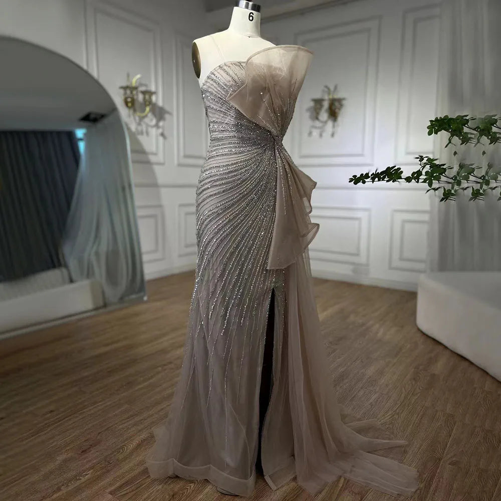 Serene Hill Dubai Green Beaded Mermaid High Split Evening Dresses 2025 Prom  For Party LA72090 Customized