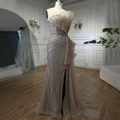 Serene Hill Dubai Green Beaded Mermaid High Split Evening Dresses 2025 Prom  For Party LA72090 Customized