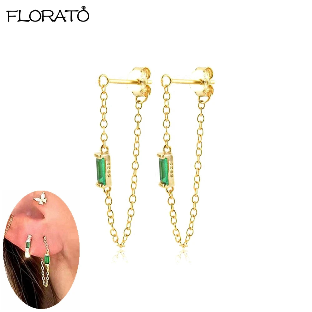 925 Sterling Silver Needle Luxury Green Zircon Pendant Earrings Trend Gold Color Small Hoop Earrings for Women Fashion Jewelry