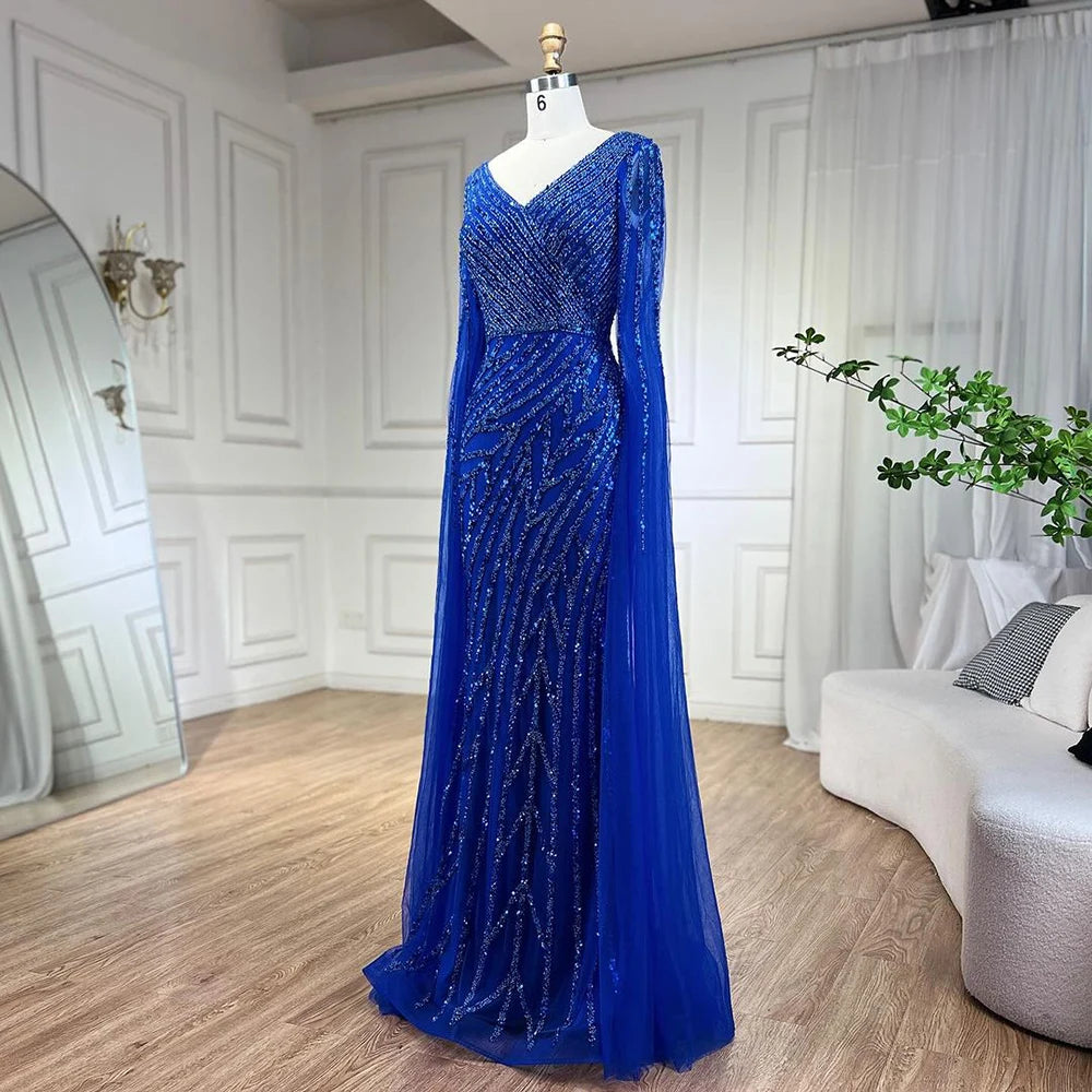 Serene Hill Arabic Mermaid Blue Beaded  Cape   Evening Dress Gown  2025 LA71493A Customized