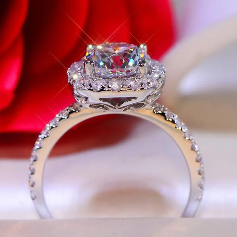 RAPRGOLD 2CT D Color Moissanite Ring s925 Sterling Silver Brilliant Diamond Halo Engagement Rings for Women Fine Jewelry Gifts