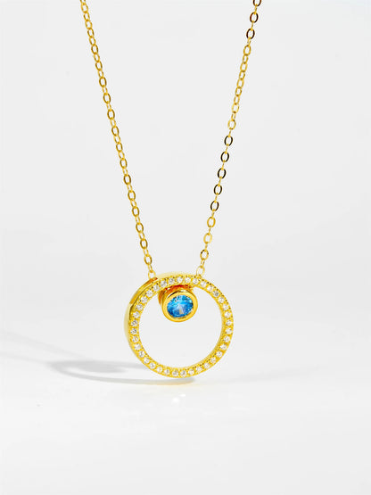 DPLAOPA 925 Sterling Silver Blue Crystal CZ Circle Pendant Zircon Move Triple In 3 Wearing Necklace Luxury Fine Jewelry