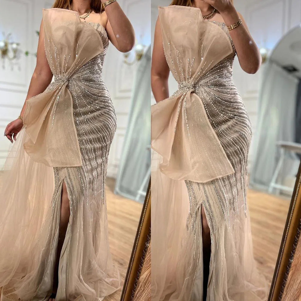 Serene Hill Dubai Green Beaded Mermaid High Split Evening Dresses 2025 Prom  For Party LA72090 Customized