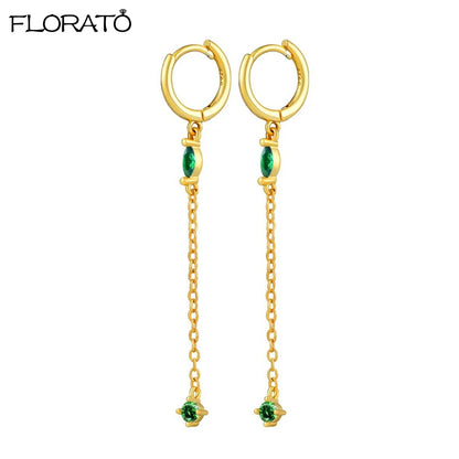 925 Sterling Silver Needle Luxury Green Zircon Pendant Earrings Trend Gold Color Small Hoop Earrings for Women Fashion Jewelry