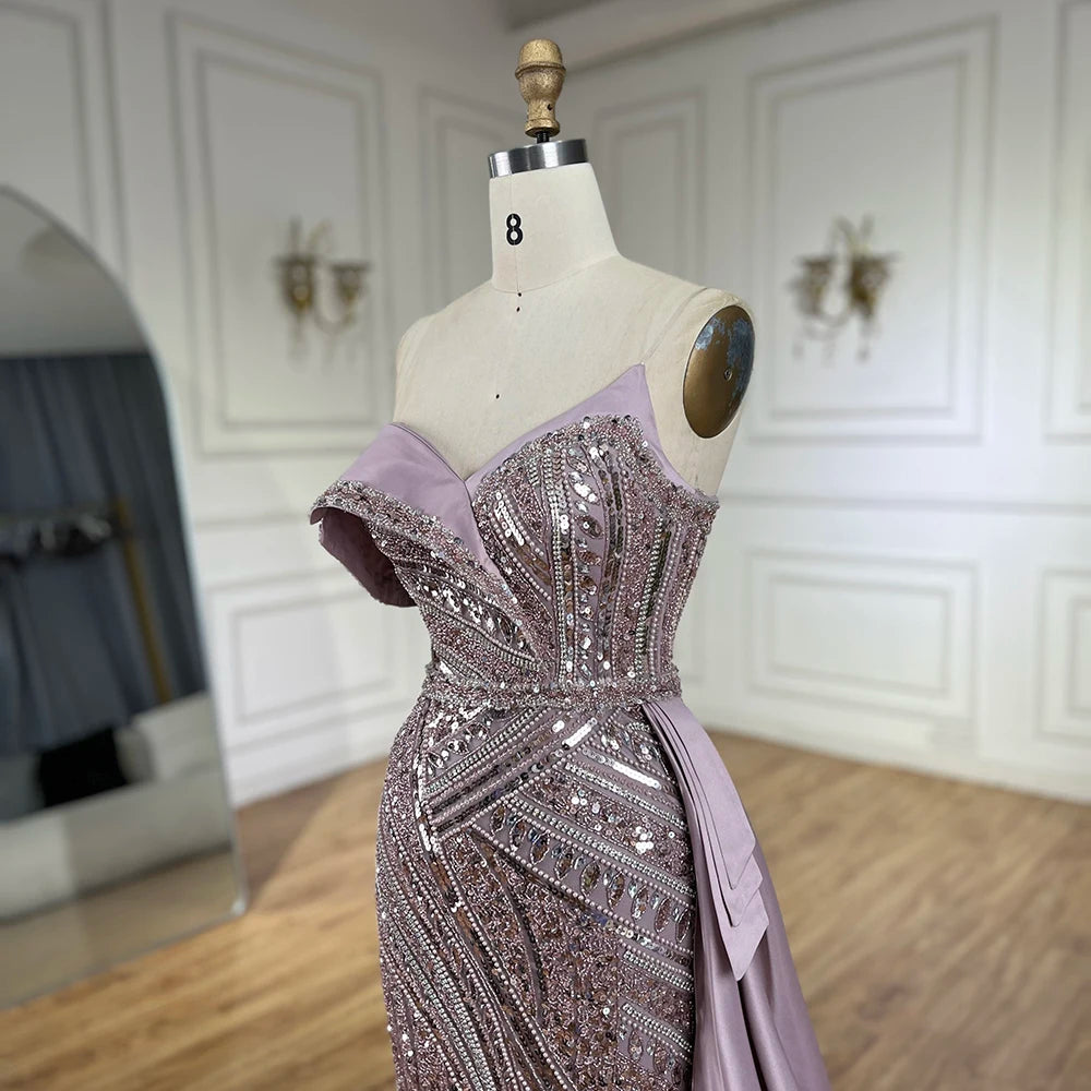 2025 Arabic Turquoise Beaded Evening Dresses  Dubai Elegant One Shoulder  Wedding Party Gowns LA72335  Customized