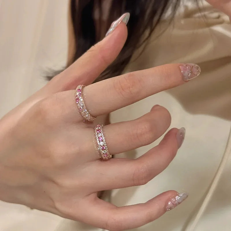 925 Sterling Silver Open Finger Ring Elegant Rose Pink Shining Dazzling Stackable For Women Jewelry Gift Dropship Wholesale