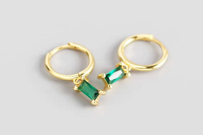 925 Sterling Silver Needle Luxury Green Zircon Pendant Earrings Trend Gold Color Small Hoop Earrings for Women Fashion Jewelry
