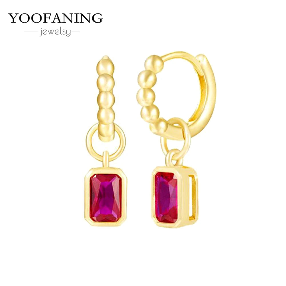925 Sterling Silver Ear Needle Fashion Exquisite Hoop Earrings  Classic Rose Red Series Earrings for Women Patty Jewelry Gift