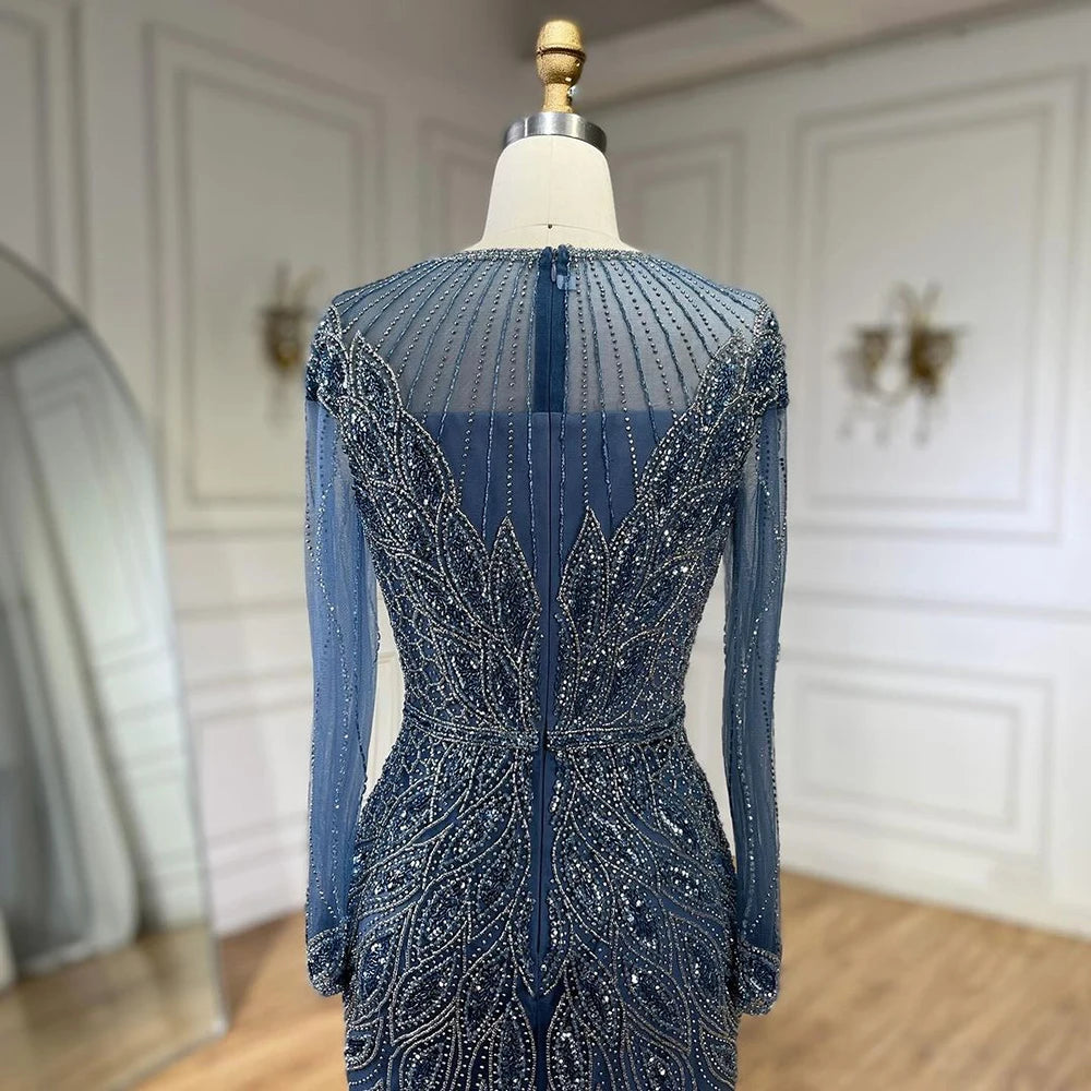 Serene Hill Muslim Blue Mermaid Luxury Beaded Dubai Long Evening Dresses Gowns for  Party 2025 LA71999L Customized