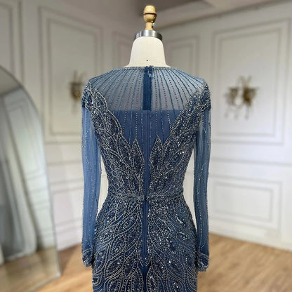 Serene Hill Muslim Blue Mermaid Luxury Beaded Dubai Long Evening Dresses Gowns for  Party 2025 LA71999L Customized