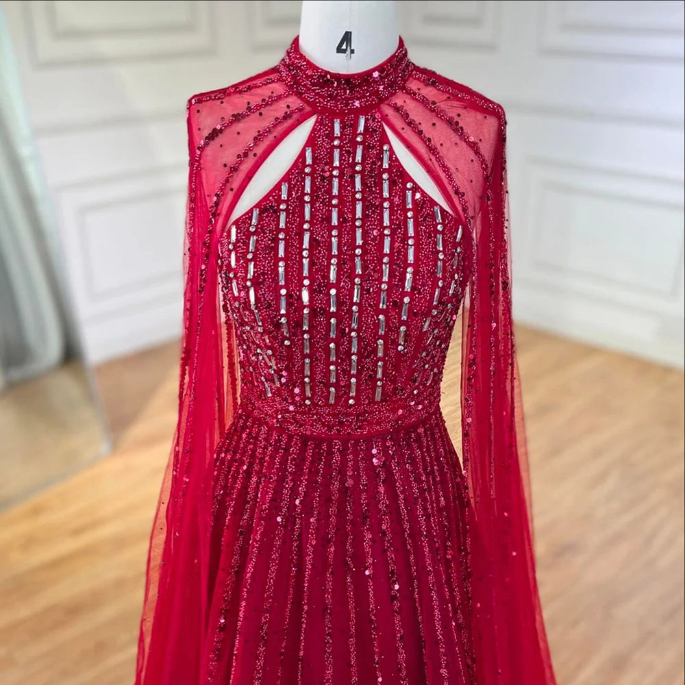 Serene Hill Arabic Turquoise A Line Cape Sleeve Beaded   Evening Dresses Gowns For Occasion 2025 LA72306A Customized