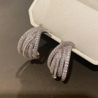 Huitan Novel Brilliant Hoop Earrings with Cubic Zirconia Versatile Female Ear Accessories Luxury Attractive Wedding Jewelry Gift