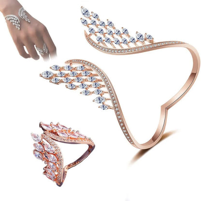 Fashion Bridal Open Bangle Bracelet Angel Wings Design for Women Accessories Zircon Drop Crystal Bracelet Wedding Jewelry