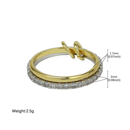 Stainless Steel Multilayer Double Color Link Chain Rings 18K Gold PlatedCZ Zircon Stackable Charm Jewelry Trendy Waterproof Gift