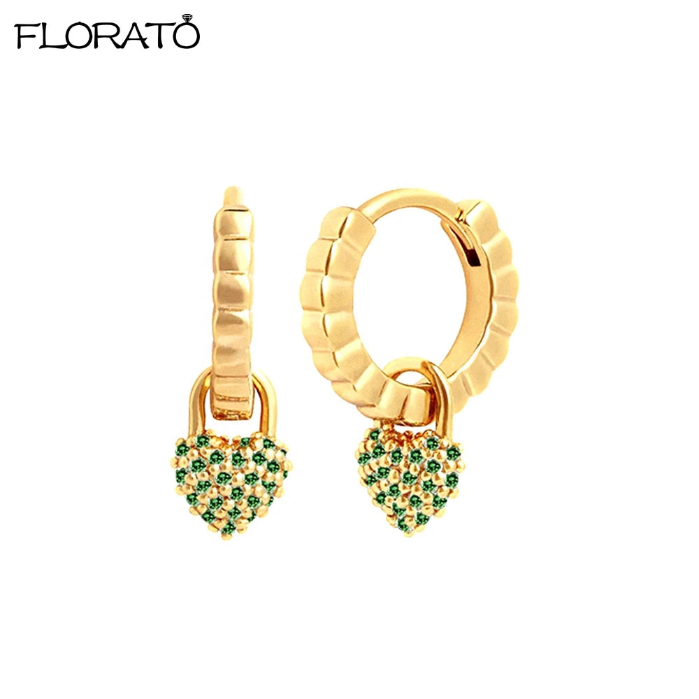 925 Sterling Silver Needle Luxury Green Zircon Pendant Earrings Trend Gold Color Small Hoop Earrings for Women Fashion Jewelry