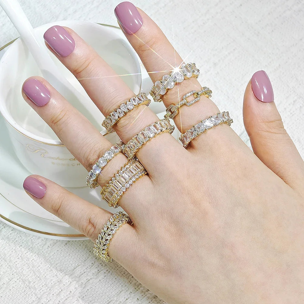 Luxury Designer Trendy Gold Color Eternity Band Gold Plated Ring for Women Free Items Gift Jewelry Wholesale Moonso Z84
