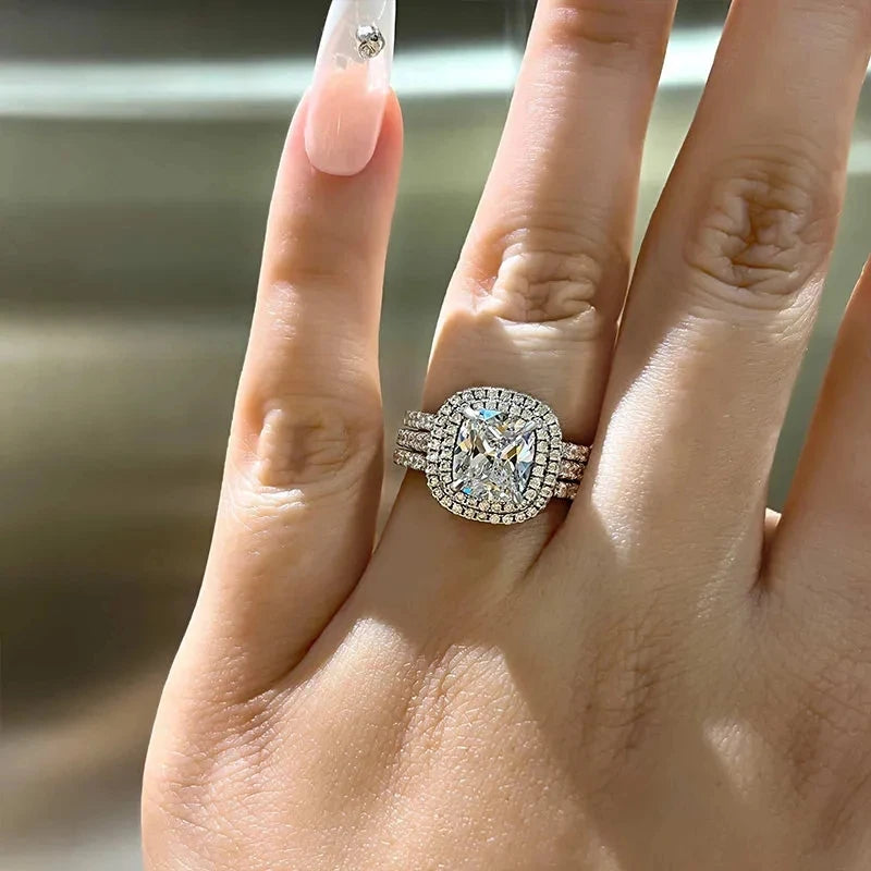 Huitan Luxury Trendy Bridal Sets Sparkling Cubic Zirconia Women Rings Engagement Wedding Party Temperament Elegant Lady Jewelry