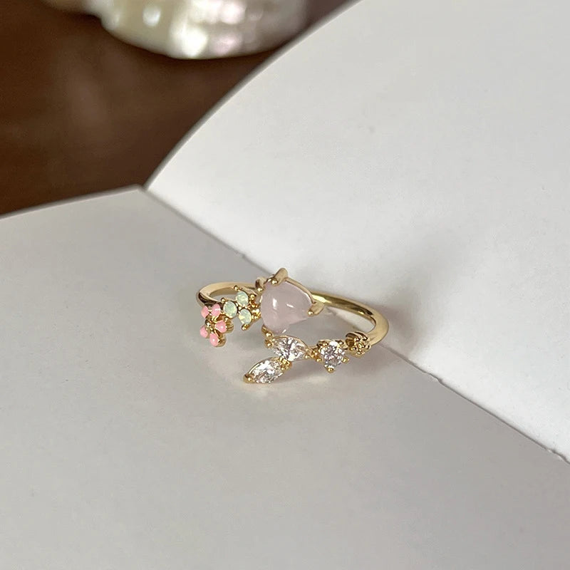 925 Sterling Silver Open Finger Ring Elegant Rose Pink Shining Dazzling Stackable For Women Jewelry Gift Dropship Wholesale