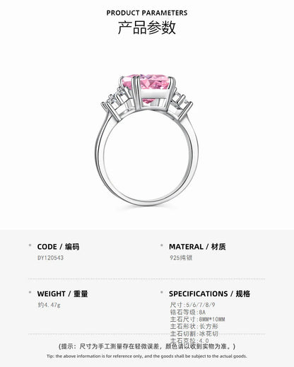 EUREKA 925 Sterling Silver Crushed Ice Cut Lab Pink Sapphire Gemstone Ring For Women Wedding Engagement Jewelry