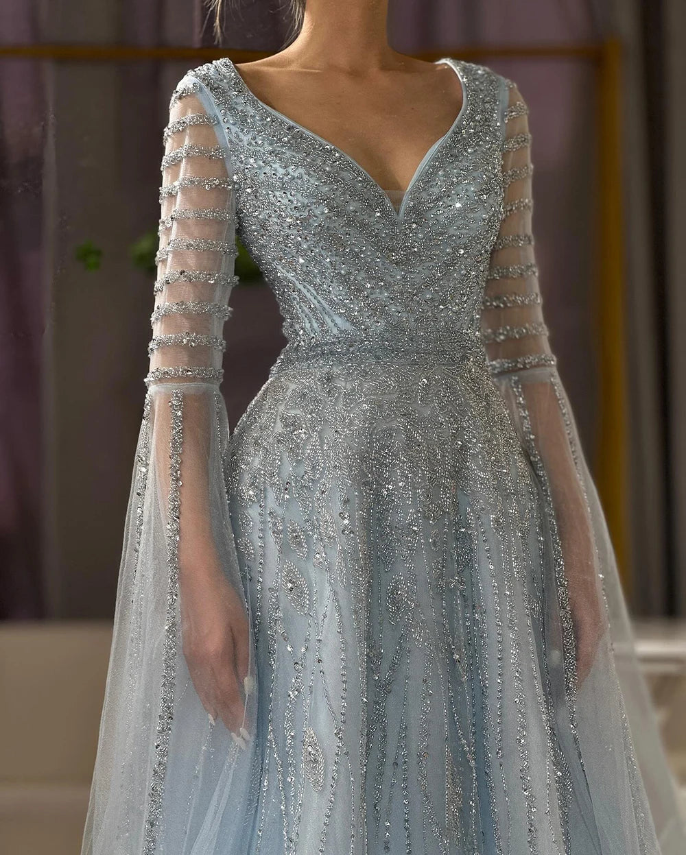 Customized 2025 Arabic Caramel Elegant A-Line Beaded Long Evening Dresses Gowns With Cape Sleeves For Formal Occasio LA72750