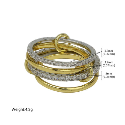 Stainless Steel Multilayer Double Color Link Chain Rings 18K Gold PlatedCZ Zircon Stackable Charm Jewelry Trendy Waterproof Gift