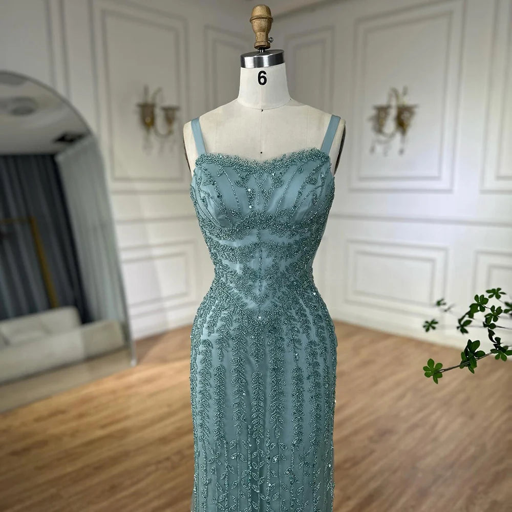 Luxury Arabic Blue Beaded Spaghetti Strap Pink Mermaid Evening Dress for Women Party Serene Hill 2025 Customized LA72725
