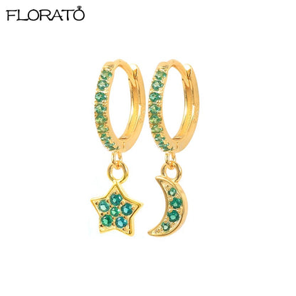 925 Sterling Silver Needle Luxury Green Zircon Pendant Earrings Trend Gold Color Small Hoop Earrings for Women Fashion Jewelry