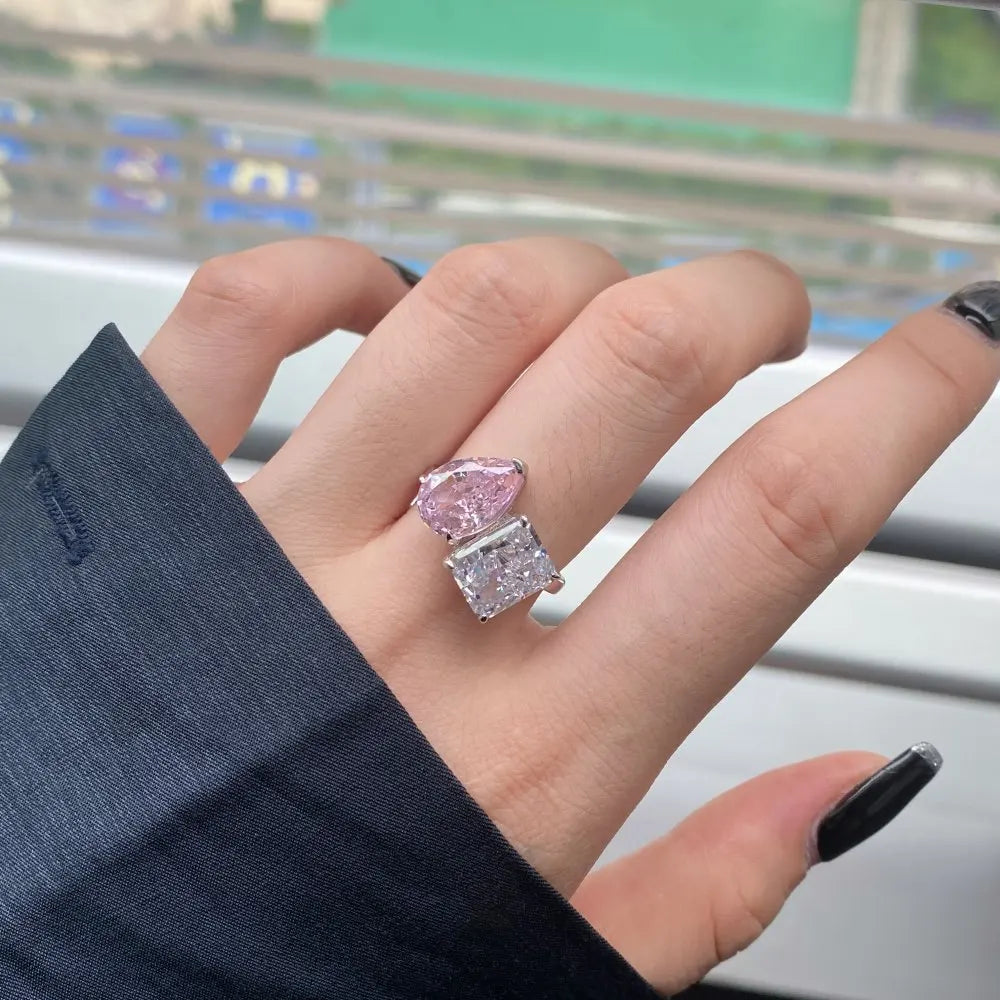 EUREKA 925 Sterling Silver Crushed Ice Cut Lab Pink Sapphire Gemstone Ring For Women Wedding Engagement Jewelry