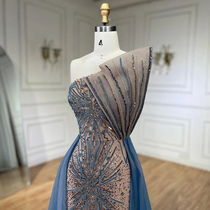 Serene Hill Blue High Split With Overskirt Mermaid  Beaded Dubai Evening Dresses For Party 2025 LA71921A Customized