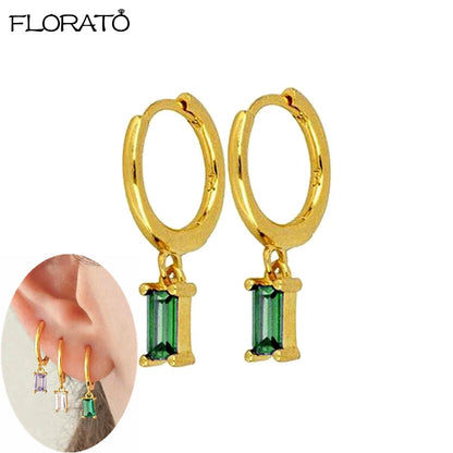 925 Sterling Silver Needle Luxury Green Zircon Pendant Earrings Trend Gold Color Small Hoop Earrings for Women Fashion Jewelry