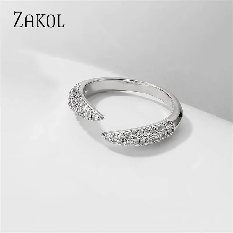ZAKOL Brand Korea Multilayer Zircon Engagement Open Rings for Women Fashion Water Drop Party Jewelry