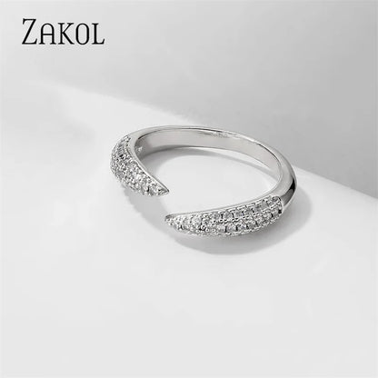 ZAKOL Brand Korea Multilayer Zircon Engagement Open Rings for Women Fashion Water Drop Party Jewelry
