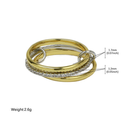 Stainless Steel Multilayer Double Color Link Chain Rings 18K Gold PlatedCZ Zircon Stackable Charm Jewelry Trendy Waterproof Gift