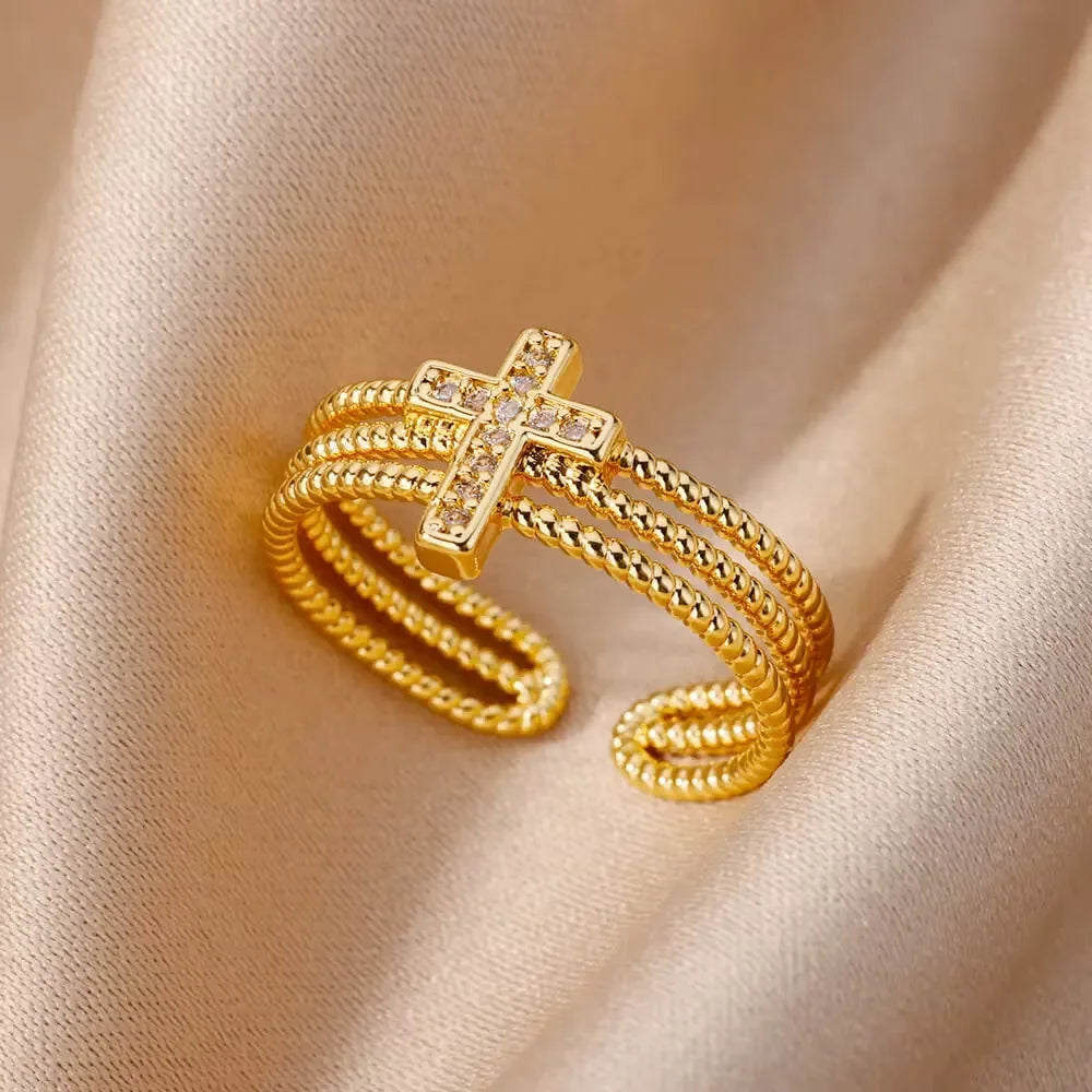 Anillos Gold Color Cubic Zirconia Chic Rings For Women 2025 Punk Elegant Wedding Party Aesthetic Stainless Steel Ring Jewelry