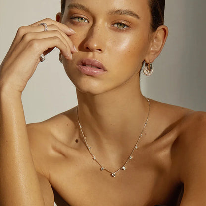 Punk Circle Pendant Shiny Rhinestone Stainless Steel Drop Earrings Bilayer Oval Round Rust Proof Party Zircon Huggie Jewelry New