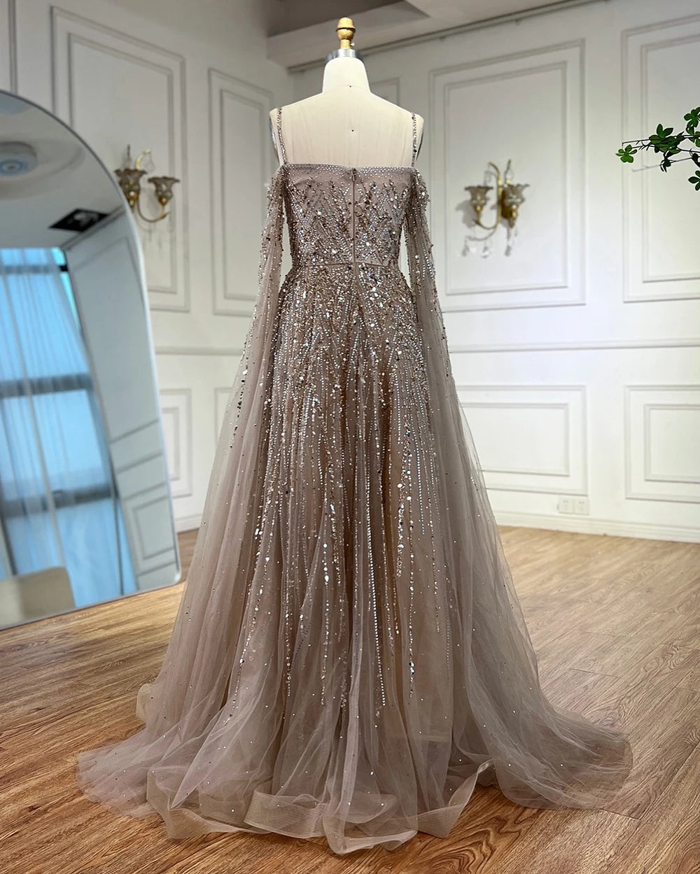 Turquoise Saudi A Line Luxury Evening Dress with Long Sleeves Cape for Formal Occasion Serene Hill 2025 LA72957 Customized