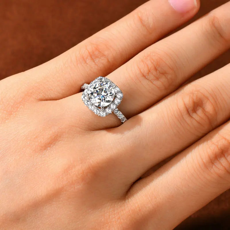 RAPRGOLD 2CT D Color Moissanite Ring s925 Sterling Silver Brilliant Diamond Halo Engagement Rings for Women Fine Jewelry Gifts