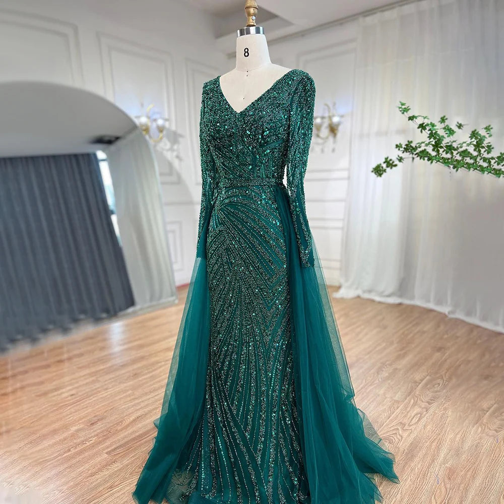 Serene Hill  Mermaid Beaded  Blue Muslim  Evening Dresses Gowns  with Detachable Skirt 2025  LA71750 Customized
