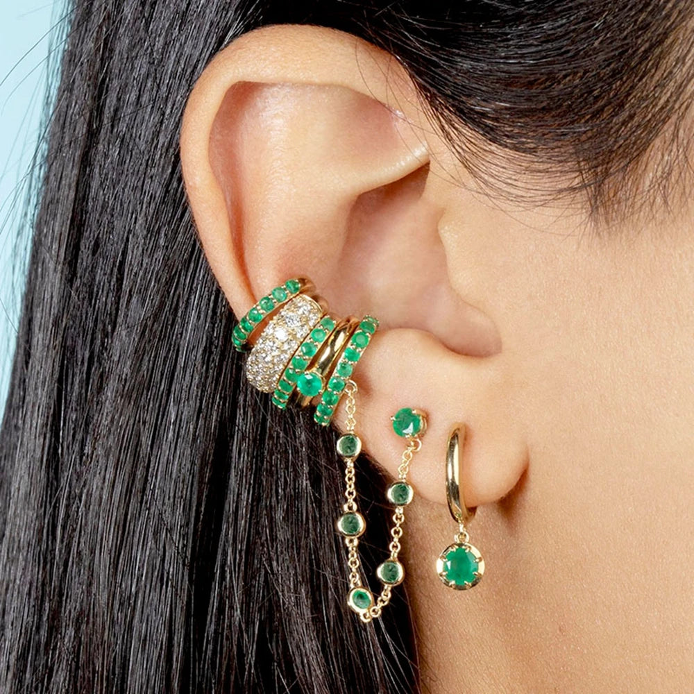 925 Sterling Silver Needle Luxury Green Zircon Pendant Earrings Trend Gold Color Small Hoop Earrings for Women Fashion Jewelry