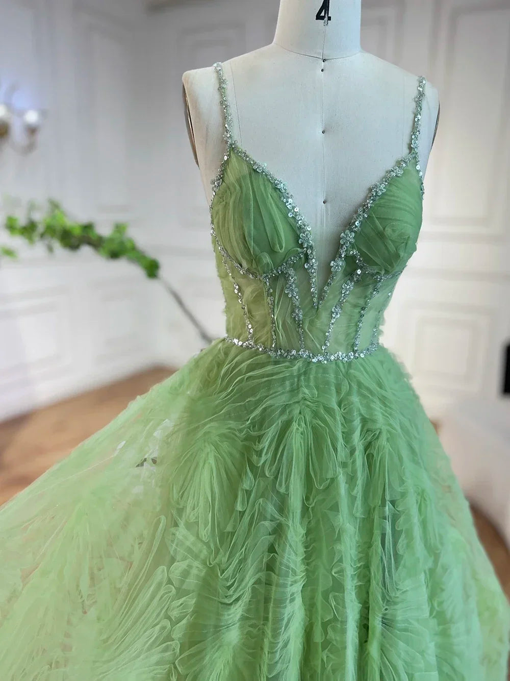 Serene Hill 2025 Arabic Sage Green  Spaghetti Strap Backless A-Line Prom Dress for  | Wedding Party LA72636 Customized