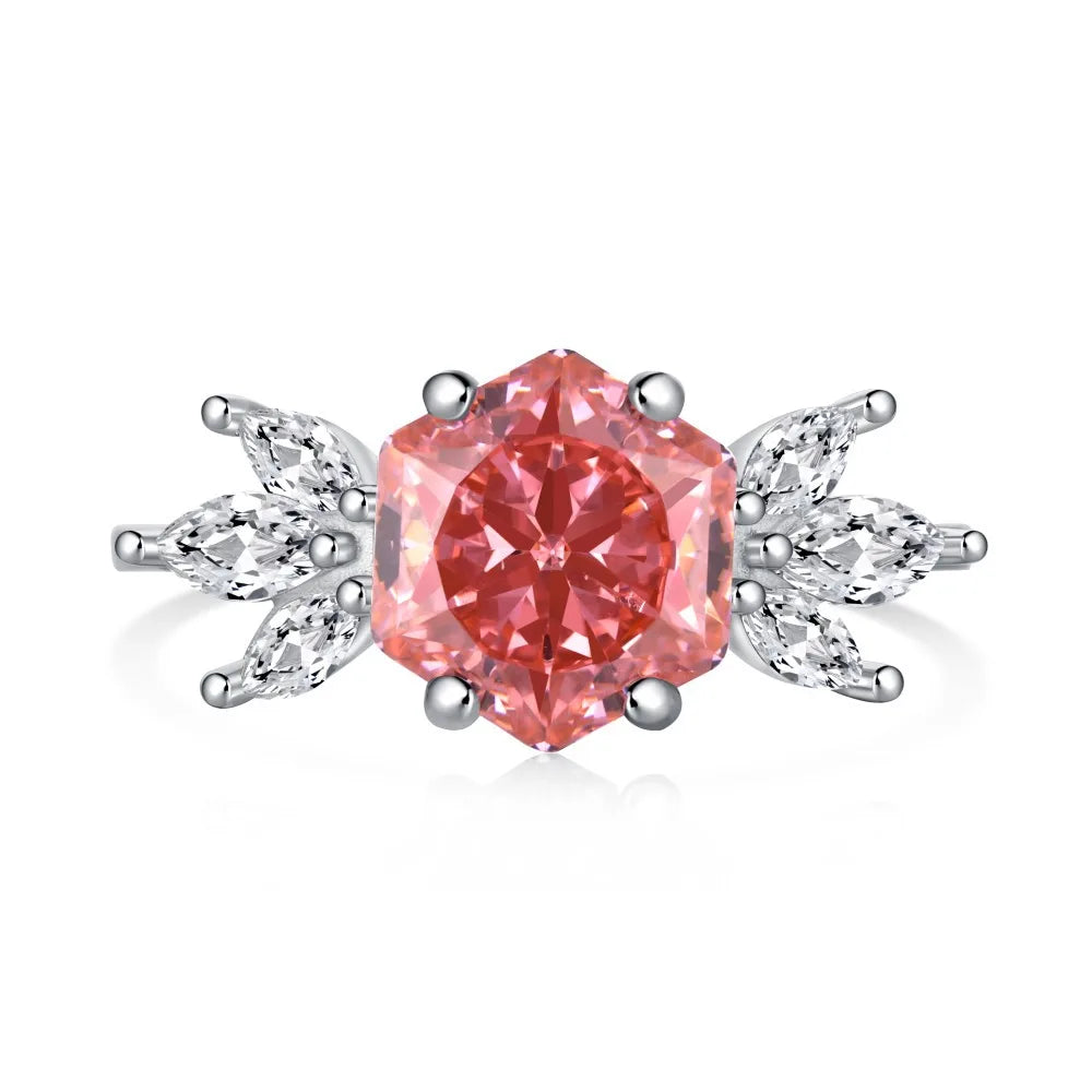 EUREKA 925 Sterling Silver Crushed Ice Cut Lab Pink Sapphire Gemstone Ring For Women Wedding Engagement Jewelry