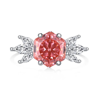EUREKA 925 Sterling Silver Crushed Ice Cut Lab Pink Sapphire Gemstone Ring For Women Wedding Engagement Jewelry