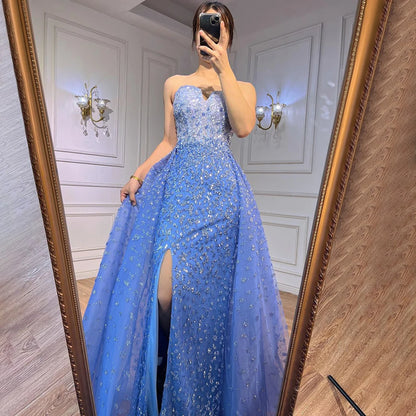 Serene Hill Blue Mermaid High Split With Skirt Sweetheart Strapless Beaded Party Dresses  Women Evening 2025 LA71796 Customized