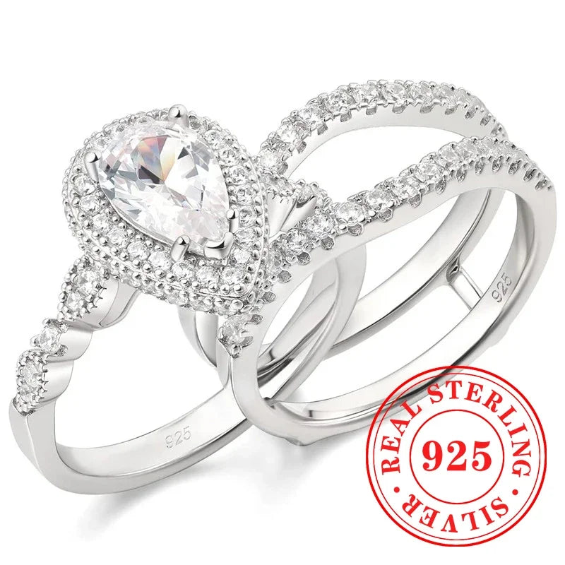 CAOSHI Sparkling Fully Inlaid Zirconia 2Pc/Set Rings 925 Sterling Silver Absolutely Stunning  Jewelry Engagement Women Jewelry