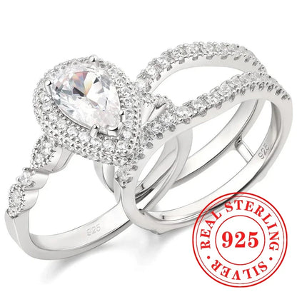 CAOSHI Sparkling Fully Inlaid Zirconia 2Pc/Set Rings 925 Sterling Silver Absolutely Stunning  Jewelry Engagement Women Jewelry
