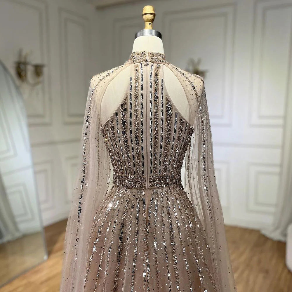 Serene Hill Arabic Turquoise A Line Cape Sleeve Beaded   Evening Dresses Gowns For Occasion 2025 LA72306A Customized